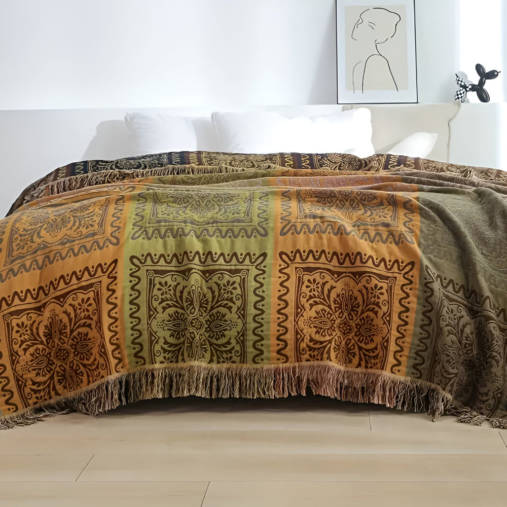 Throw Blanket 100% Cotton Oversized Mandala Fringe