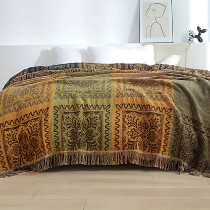 Throw Blanket 100% Cotton Oversized Mandala Fringe
