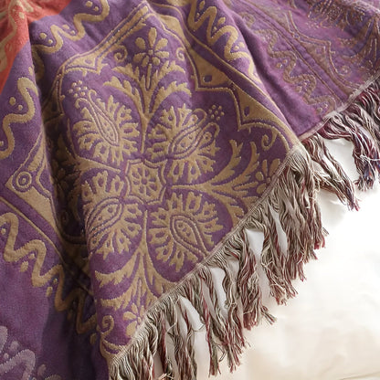 Throw Blanket 100% Cotton Oversized Mandala Fringe