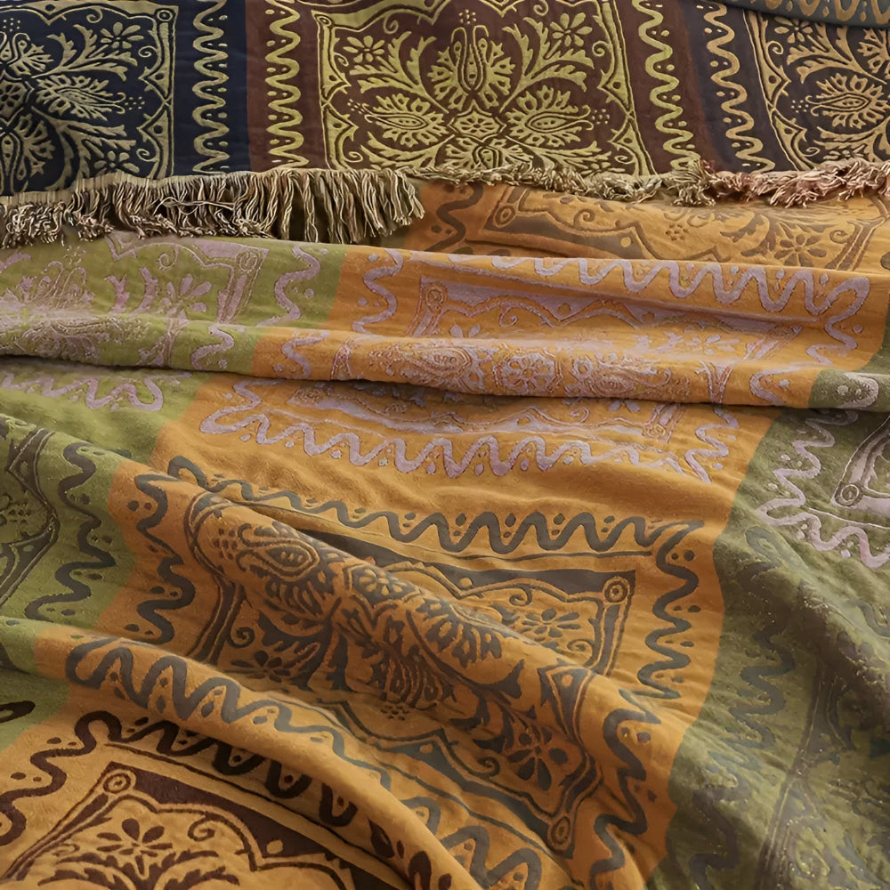 Throw Blanket 100% Cotton Oversized Mandala Fringe