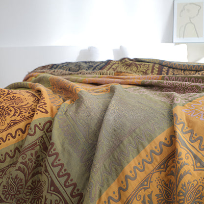 Throw Blanket 100% Cotton Oversized Mandala Fringe