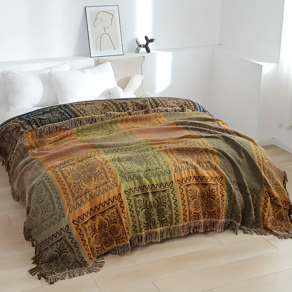 Throw Blanket 100% Cotton Oversized Mandala Fringe