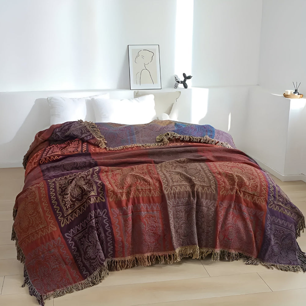 Throw Blanket 100% Cotton Oversized Mandala Fringe