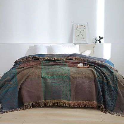 Throw Blanket 100% Cotton Oversized Mandala Fringe