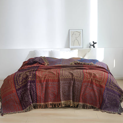 Throw Blanket 100% Cotton Oversized Mandala Fringe