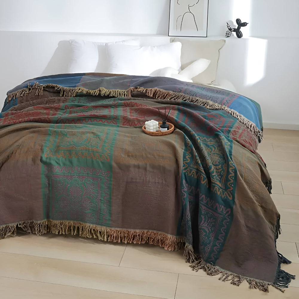 Throw Blanket 100% Cotton Oversized Mandala Fringe