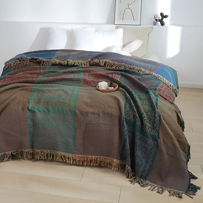 Throw Blanket 100% Cotton Oversized Mandala Fringe
