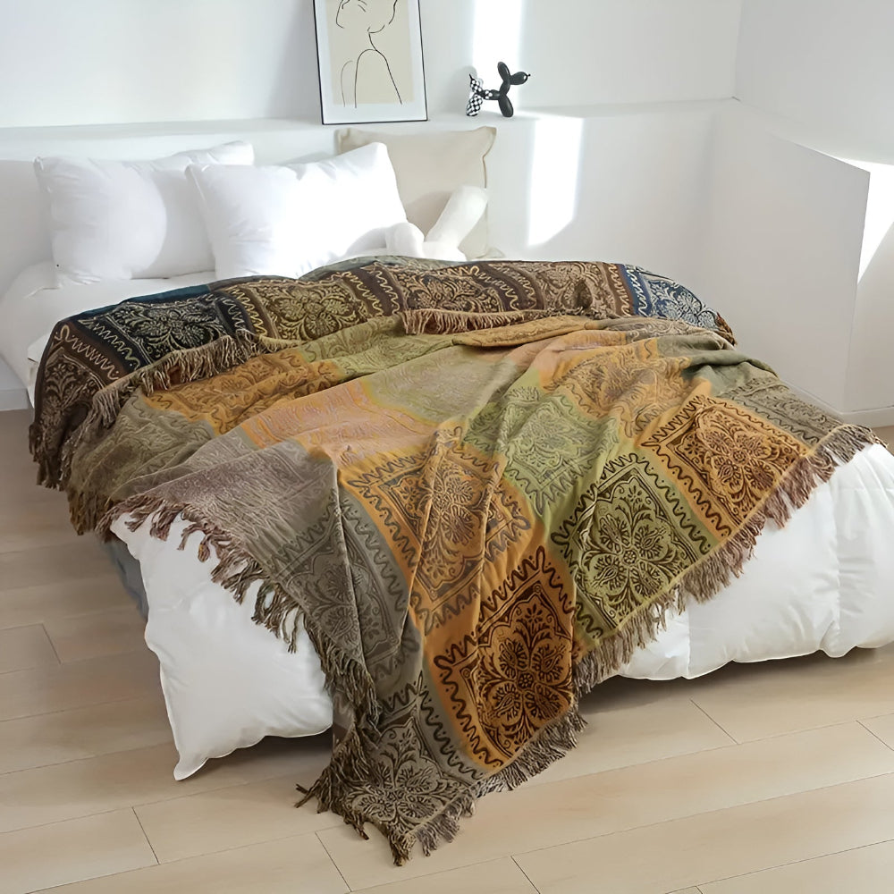 Throw Blanket 100% Cotton Oversized Mandala Fringe