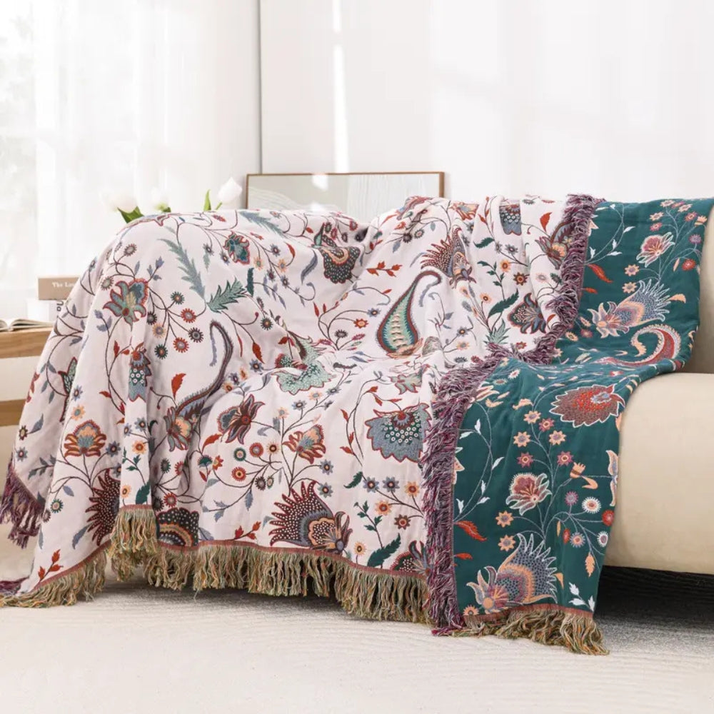 Throw Blanket 100% Cotton Reversible Floral
