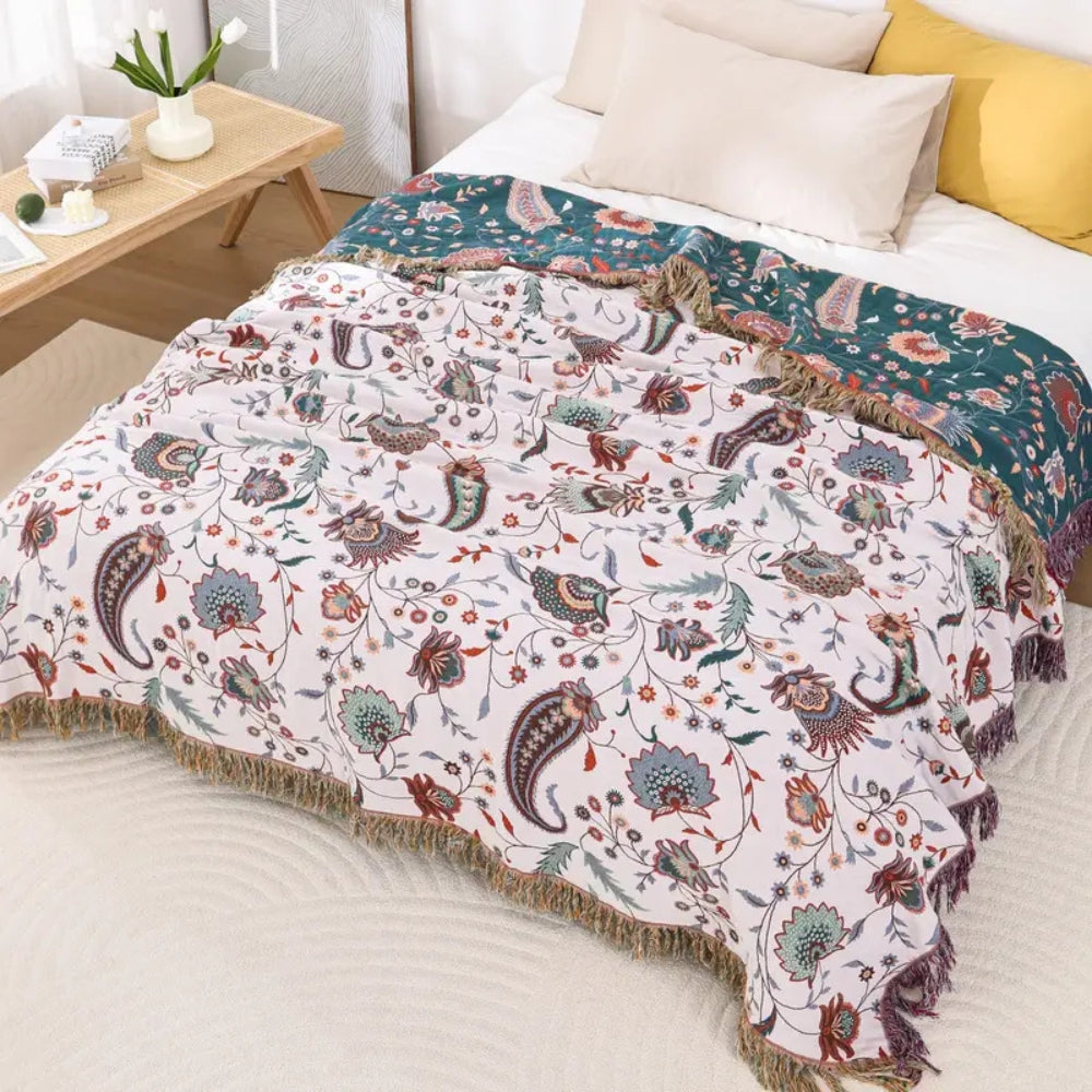 Throw Blanket 100% Cotton Reversible Floral