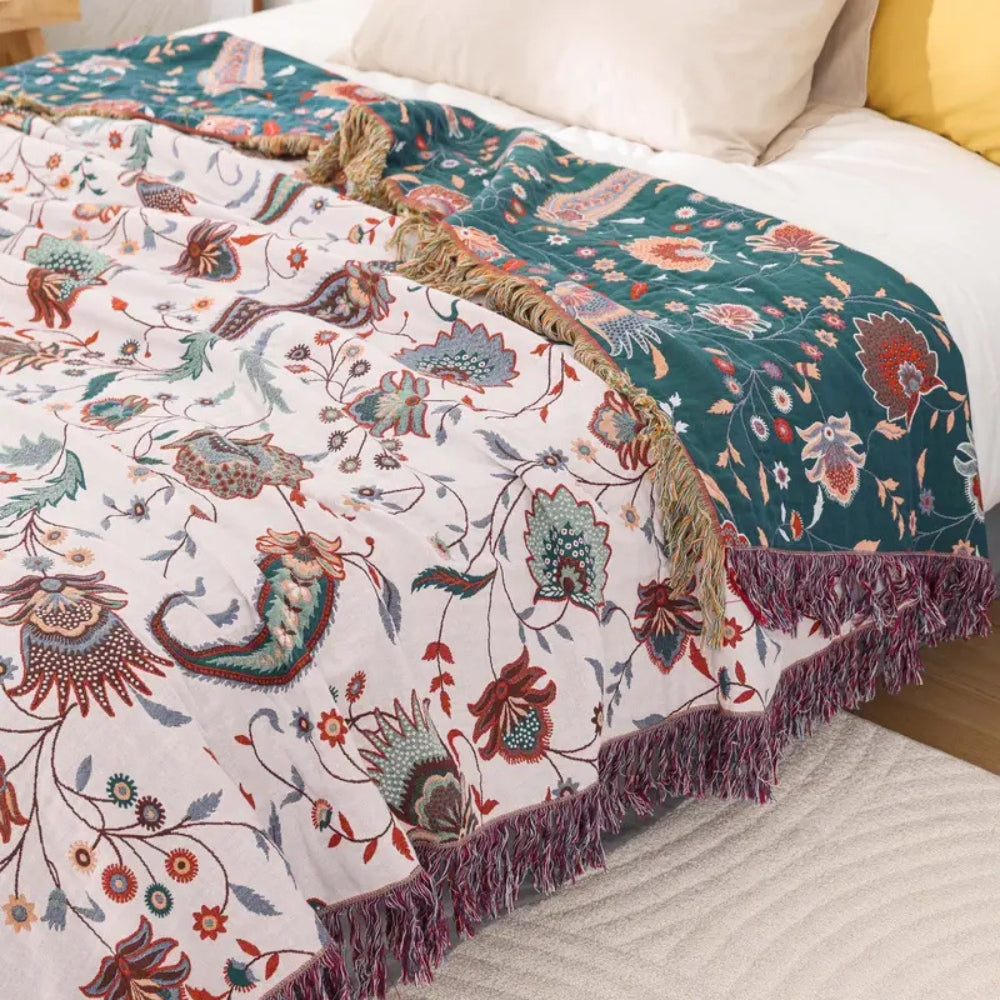 Throw Blanket 100% Cotton Reversible Floral