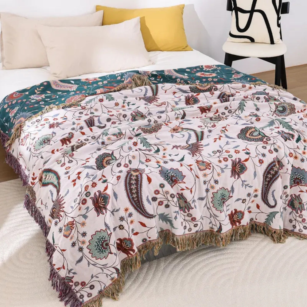 Throw Blanket 100% Cotton Reversible Floral
