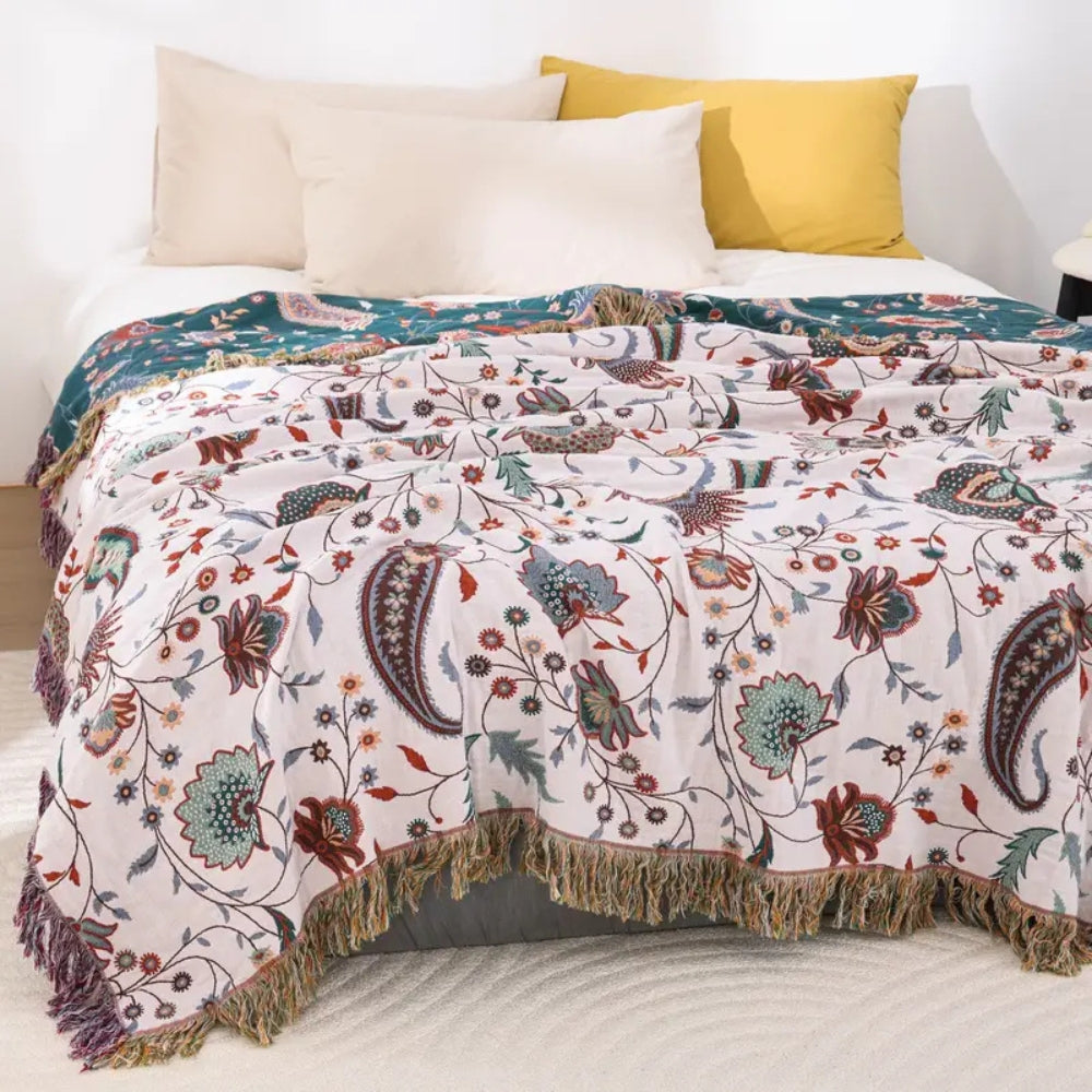 Throw Blanket 100% Cotton Reversible Floral