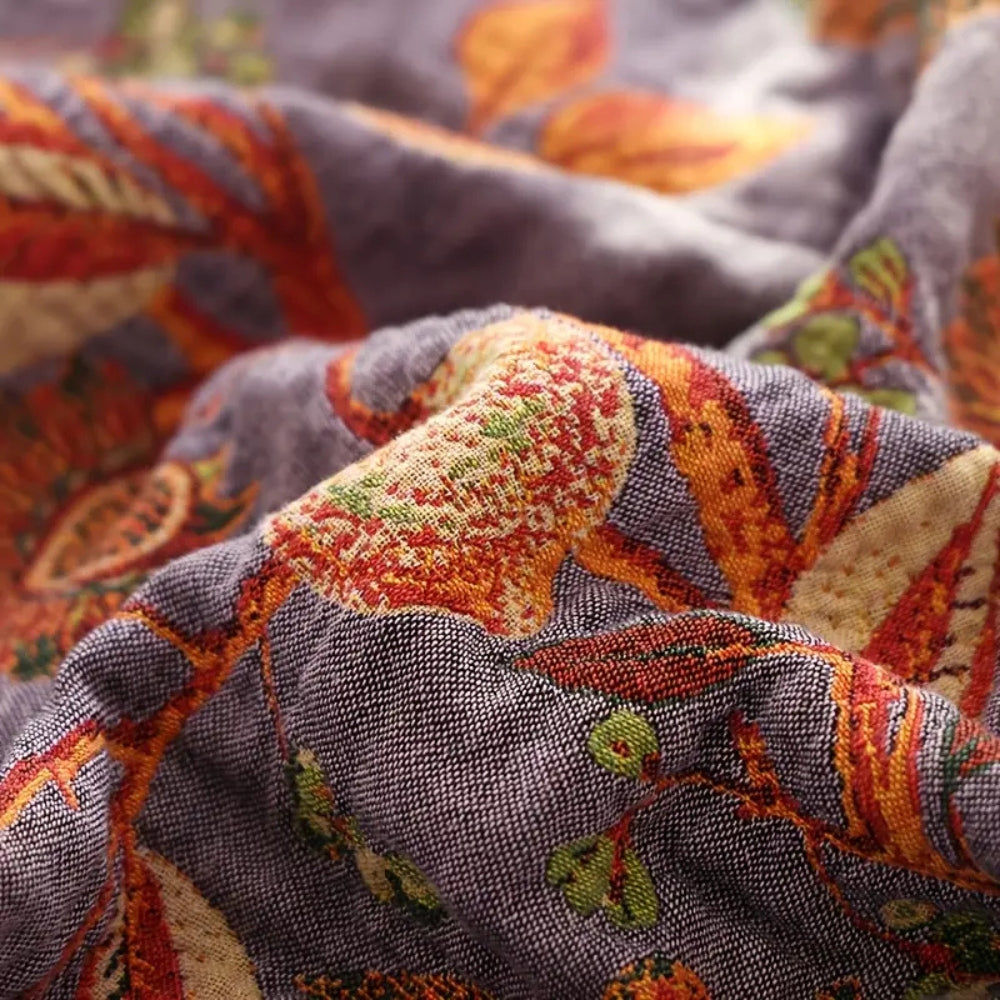 Throw Blanket 100% Cotton Reversible Floral Jacquard Tassels