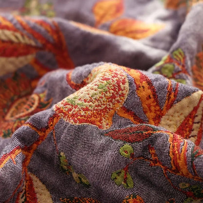 Throw Blanket 100% Cotton Reversible Floral Jacquard Tassels