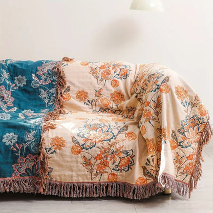 Throw Blanket 100% Cotton Rustic Boho