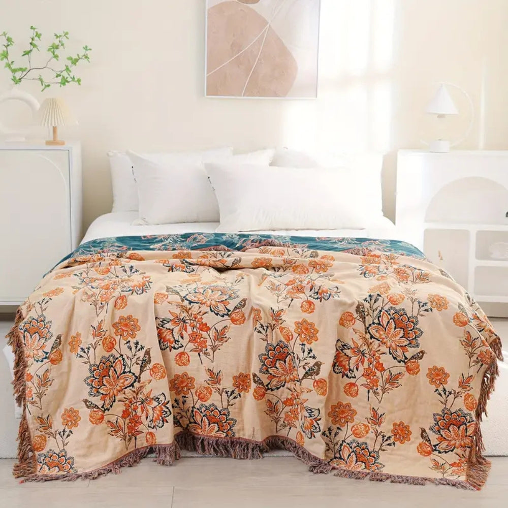 Throw Blanket 100% Cotton Rustic Boho
