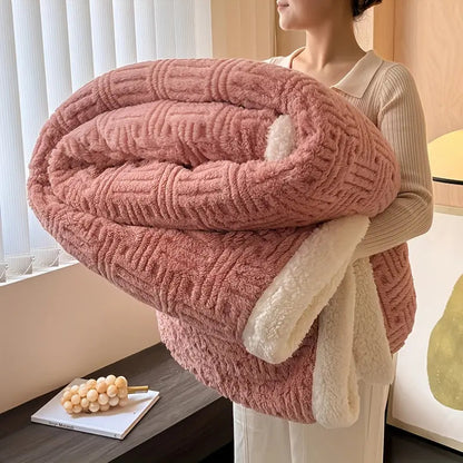 Throw Blanket Basket-Weave Silky Outer & Plush Lining