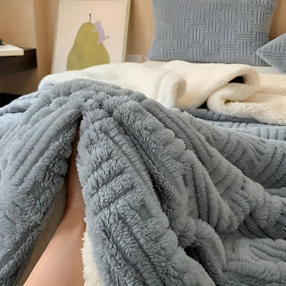 Throw Blanket Basket-Weave Silky Outer & Plush Lining