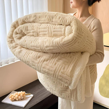 Throw Blanket Basket-Weave Silky Outer & Plush Lining