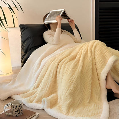 Throw Blanket Basket-Weave Silky Outer & Plush Lining
