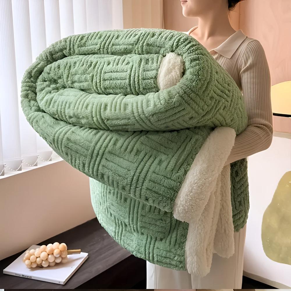 Throw Blanket Basket-Weave Silky Outer & Plush Lining