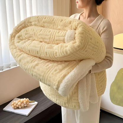 Throw Blanket Basket-Weave Silky Outer & Plush Lining