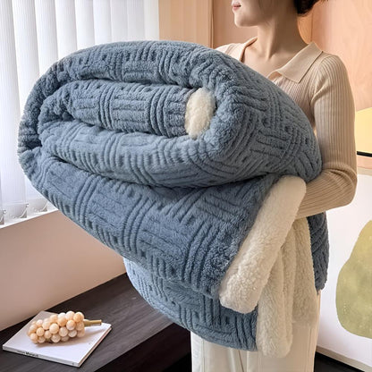 Throw Blanket Basket-Weave Silky Outer & Plush Lining