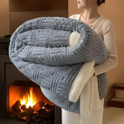 Throw Blanket Basket-Weave Silky Outer & Plush Lining