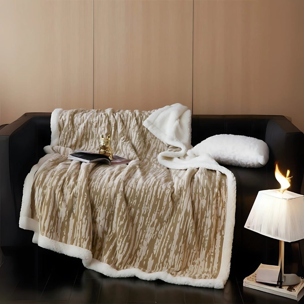 Throw Blanket Berber Fleece Carved Bark Pattern
