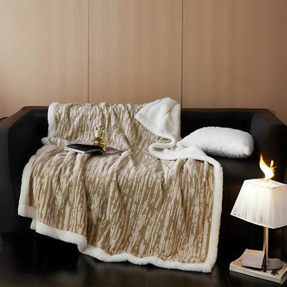 Throw Blanket Berber Fleece Carved Bark Pattern