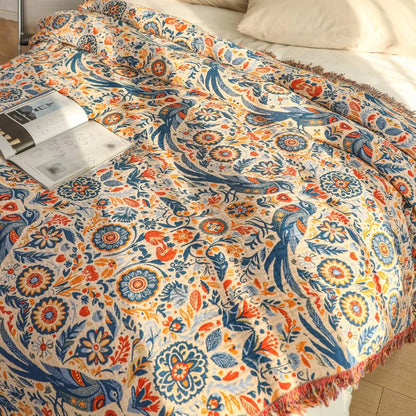 Throw Blanket Bird Floral 100% Cotton Double Gauze