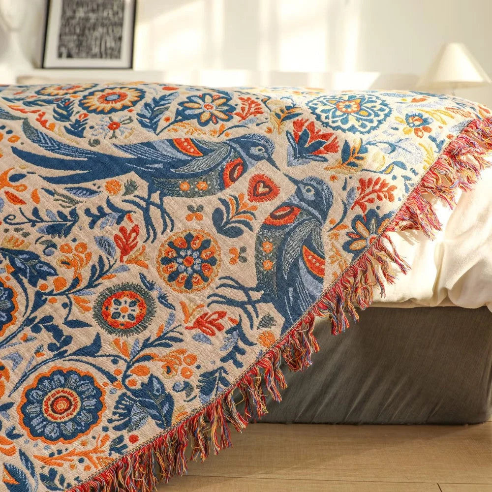 Throw Blanket Bird Floral 100% Cotton Double Gauze