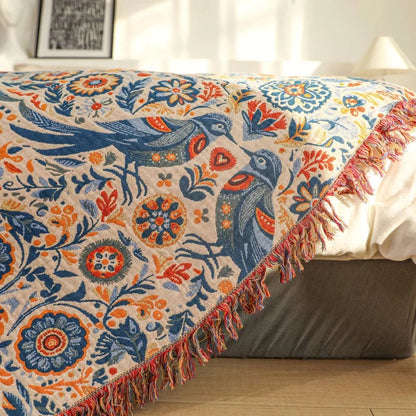 Throw Blanket Bird Floral 100% Cotton Double Gauze