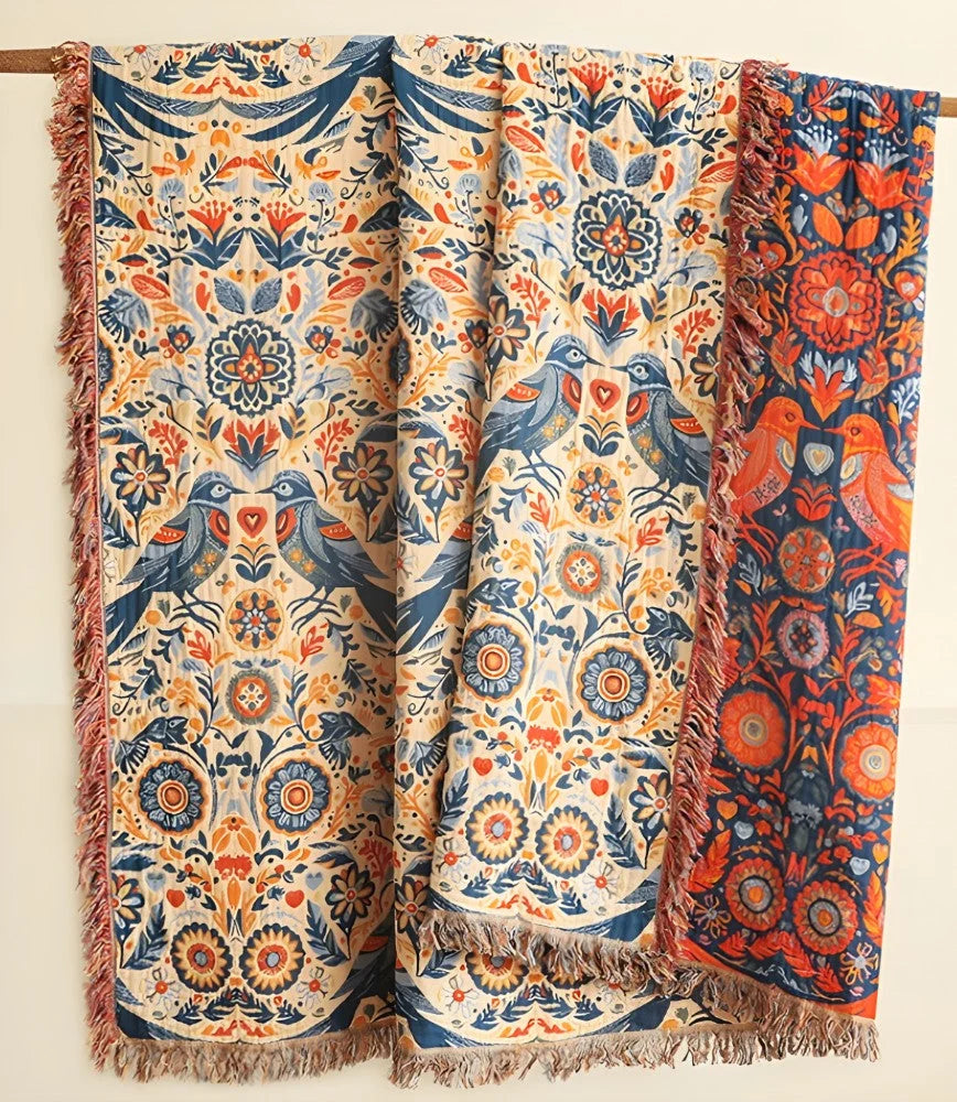 Throw Blanket Bird Floral 100% Cotton Double Gauze