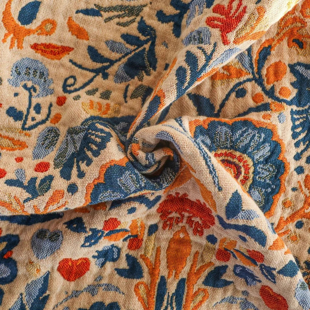 Throw Blanket Bird Floral 100% Cotton Double Gauze