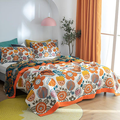 Throw Blanket Boho Flower Print Organic Cotton Lightweight