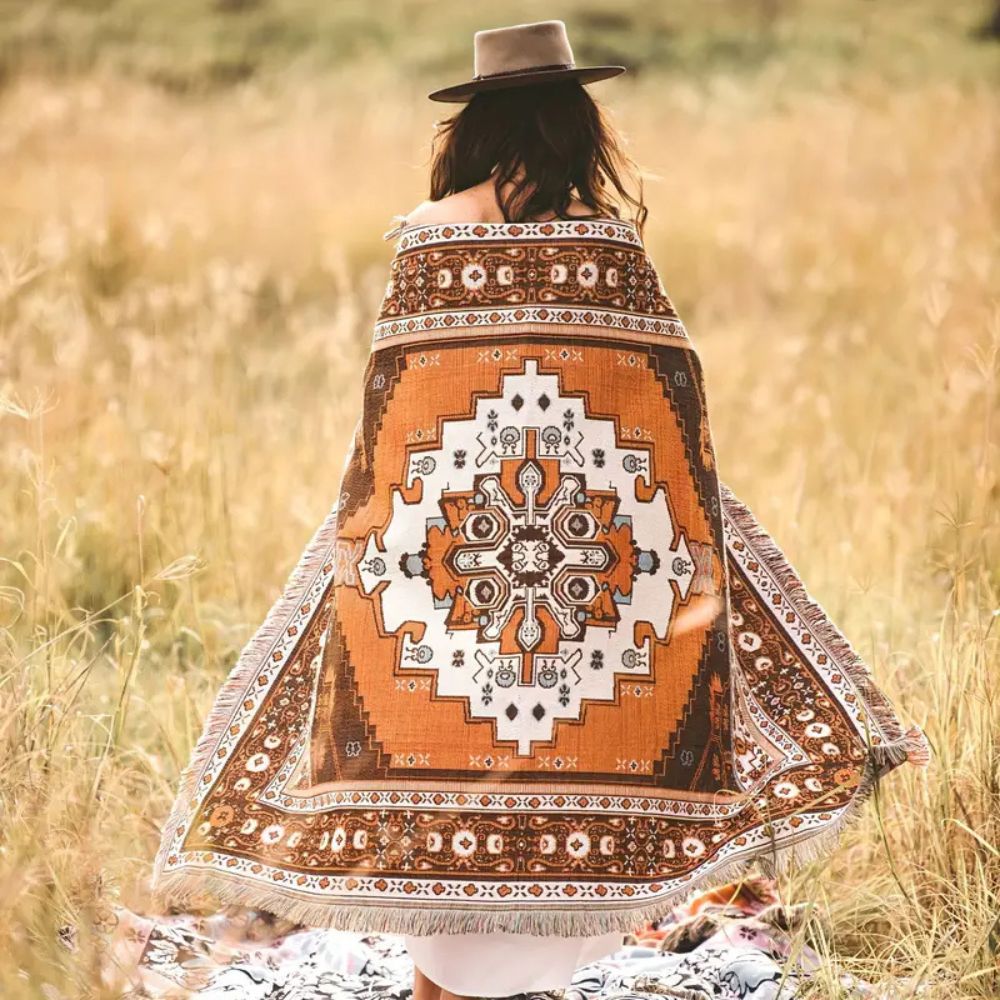 Throw Blanket Boho Woven Cotton-Microfiber Blend