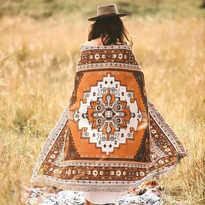 Throw Blanket Boho Woven Cotton-Microfiber Blend