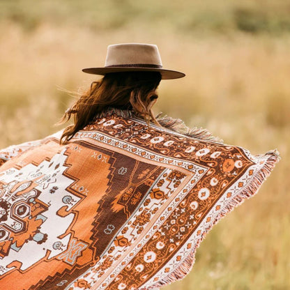 Throw Blanket Boho Woven Cotton-Microfiber Blend