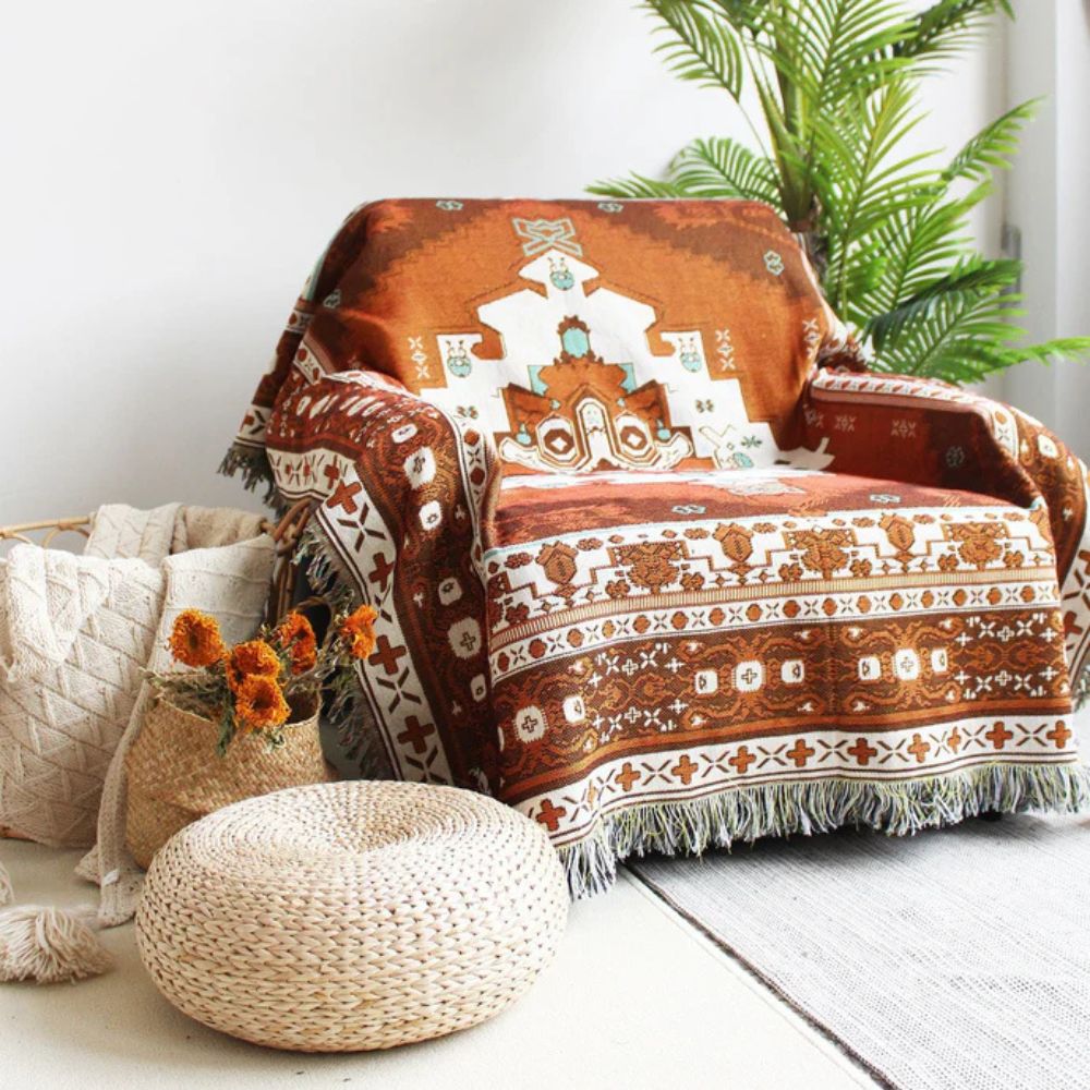 Throw Blanket Boho Woven Cotton-Microfiber Blend
