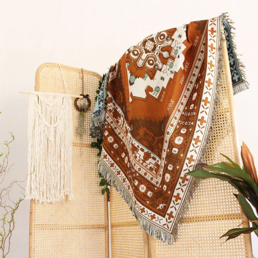 Throw Blanket Boho Woven Cotton-Microfiber Blend