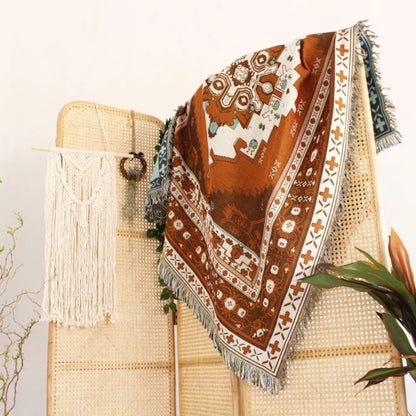 Throw Blanket Boho Woven Cotton-Microfiber Blend
