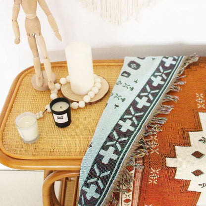 Throw Blanket Boho Woven Cotton-Microfiber Blend