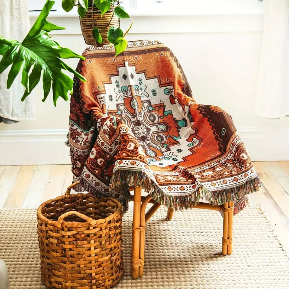 Throw Blanket Boho Woven Cotton-Microfiber Blend
