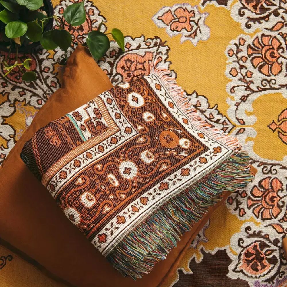 Throw Blanket Boho Woven Cotton-Microfiber Blend