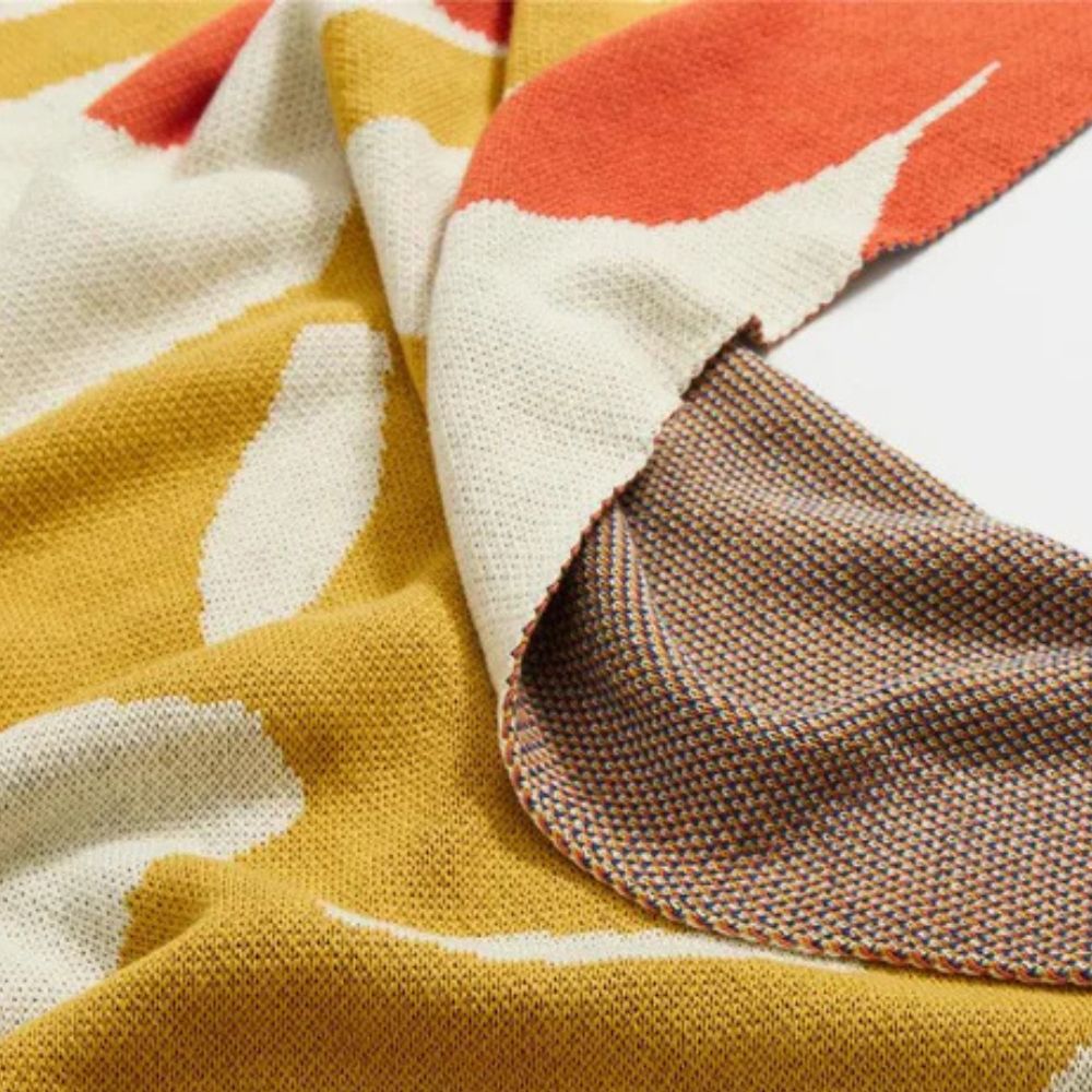 Throw Blanket Breathable Cotton Tropical Leaf Jacquard 51x63 Inch