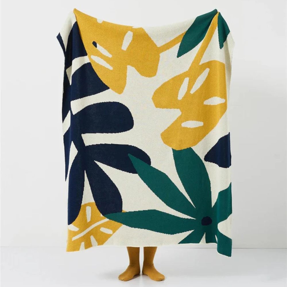 Throw Blanket Breathable Cotton Tropical Leaf Jacquard 51x63 Inch