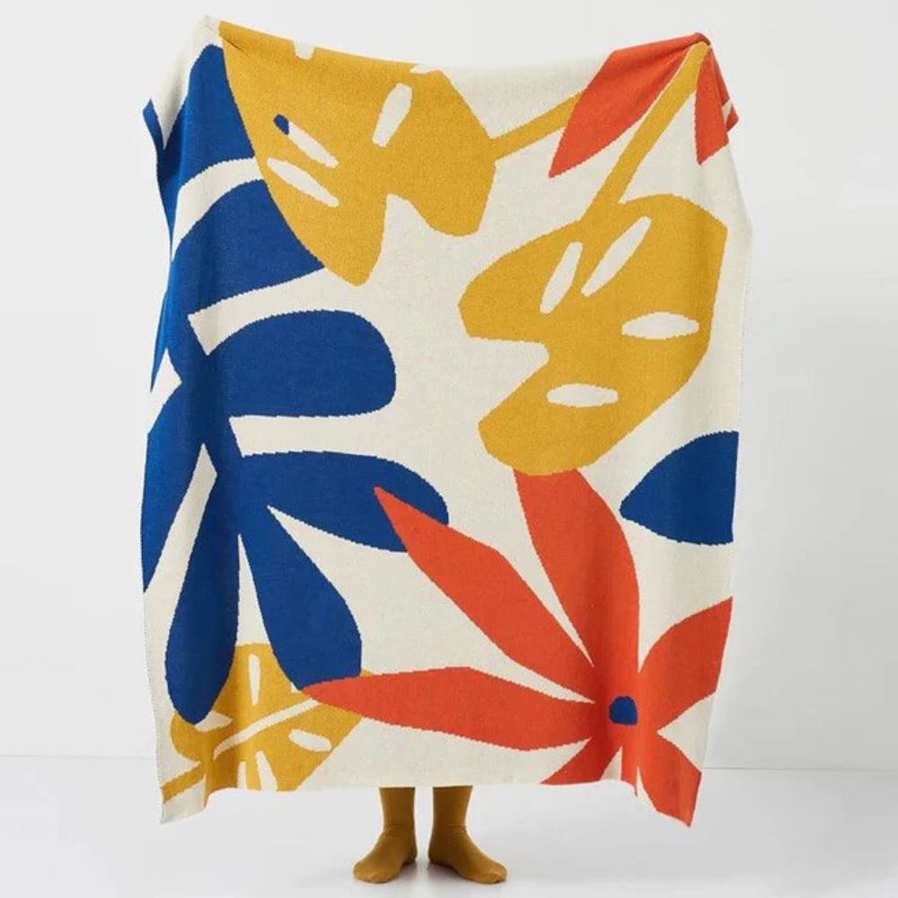 Throw Blanket Breathable Cotton Tropical Leaf Jacquard 51x63 Inch