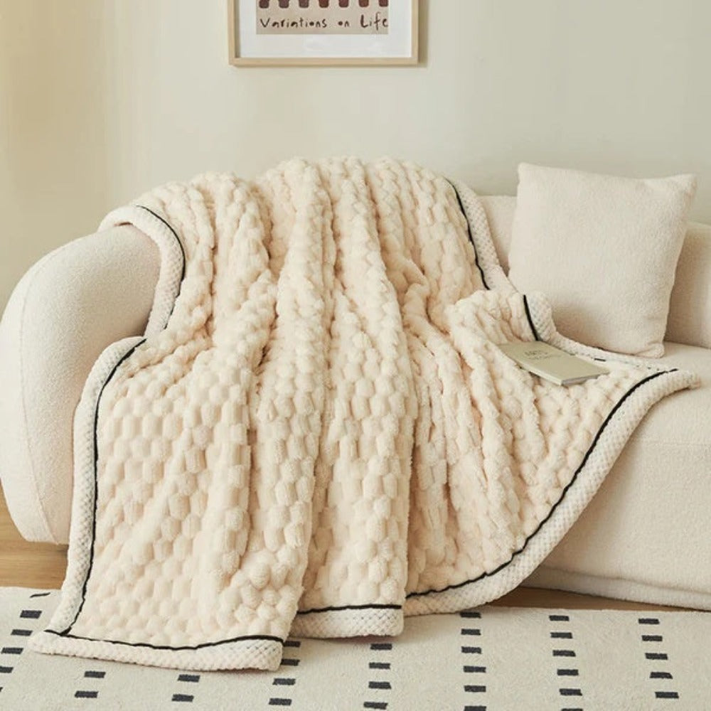 Throw Blanket Bubble-Textured Sherpa Fleece Breathable Year-Round